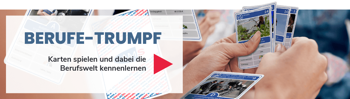 Banner für Berufe-Trumpf, Karten spielen und dabei die Berufswelt kennenlernen